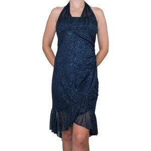 Vintage 90s Taboo Blue Sparkly Halter Dress